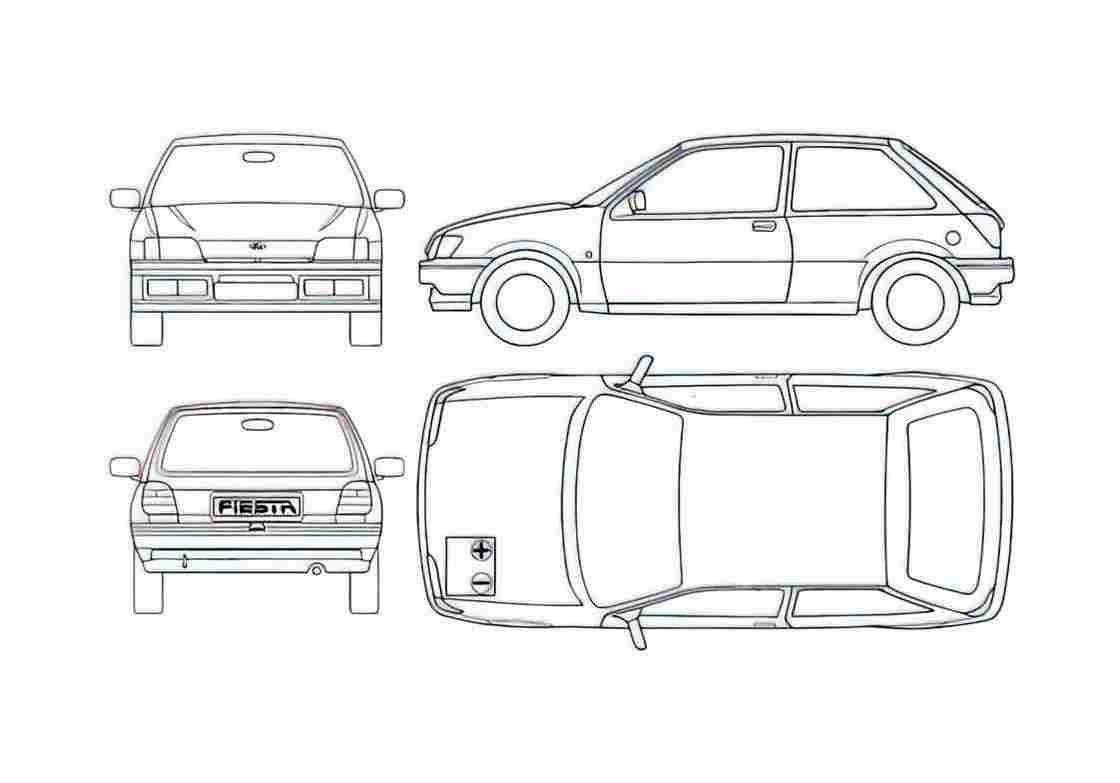 Blueprint Ford Fiesta Hatchback 1990 A4 Photo Print