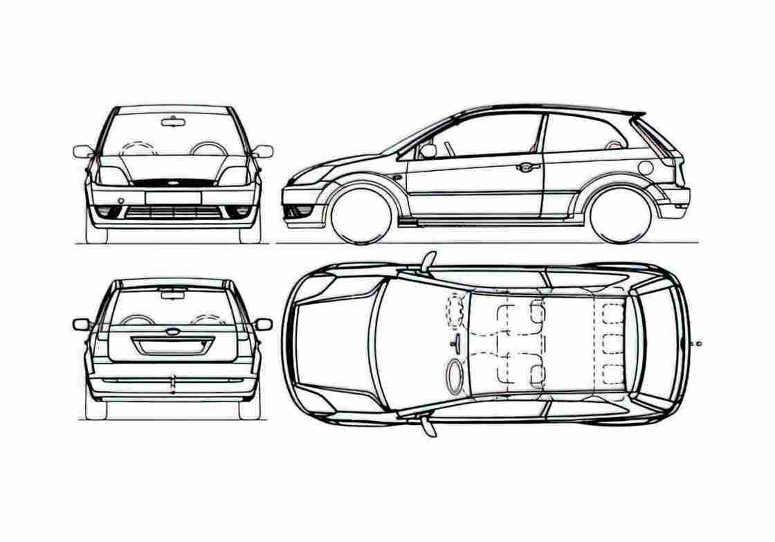 Blueprint Ford Fiesta Hatchback 2002 A4 Photo Print