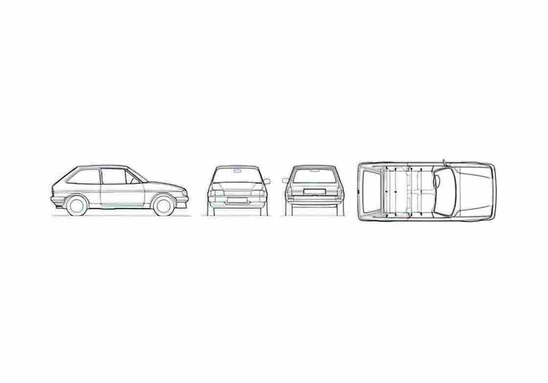 Blueprint Ford Fiesta Mk II Hatchback 1983 A4 Photo Print