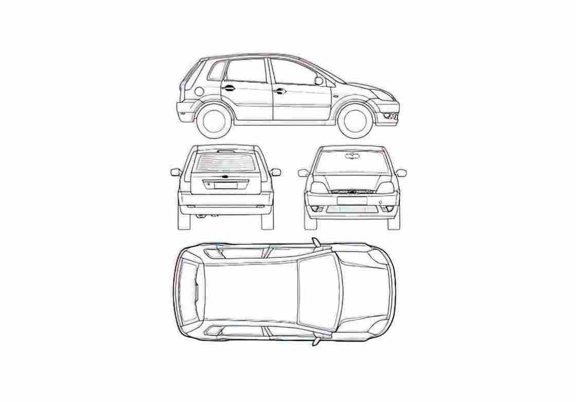 Blueprint Ford Fiesta Mk IV 5 door Hatchback 2002 A4 Photo Print