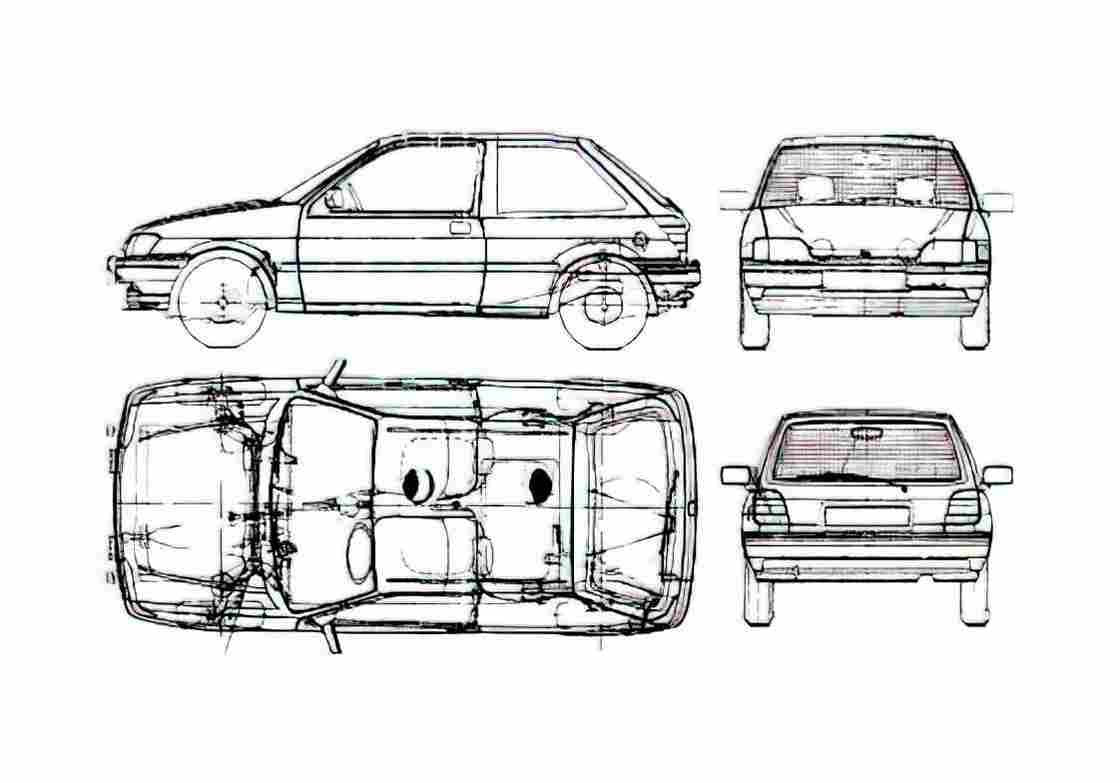 Blueprint Ford Fiesta S3 3 door Hatchback 1989 A4 Photo Print