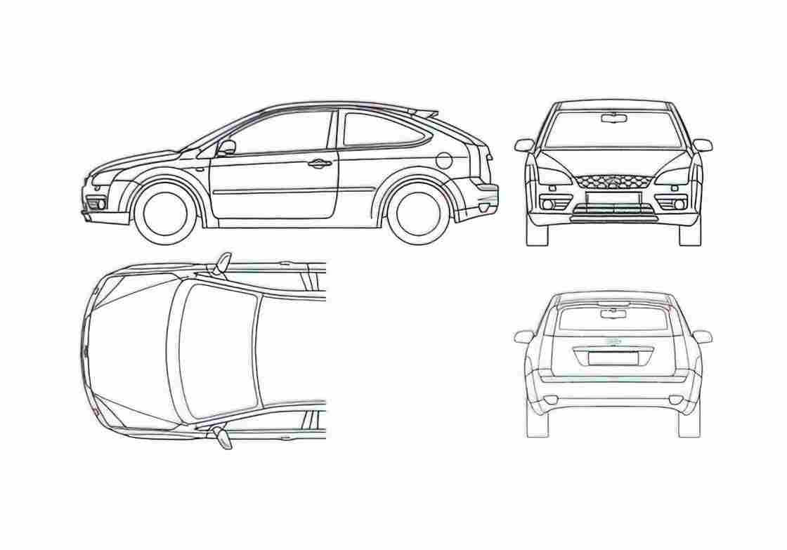 Blueprint Ford Focus Hatchback 2005 A4 Photo Print