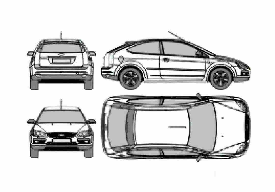 Blueprint Ford Focus II 3 door Hatchback 2006 A4 Photo Print