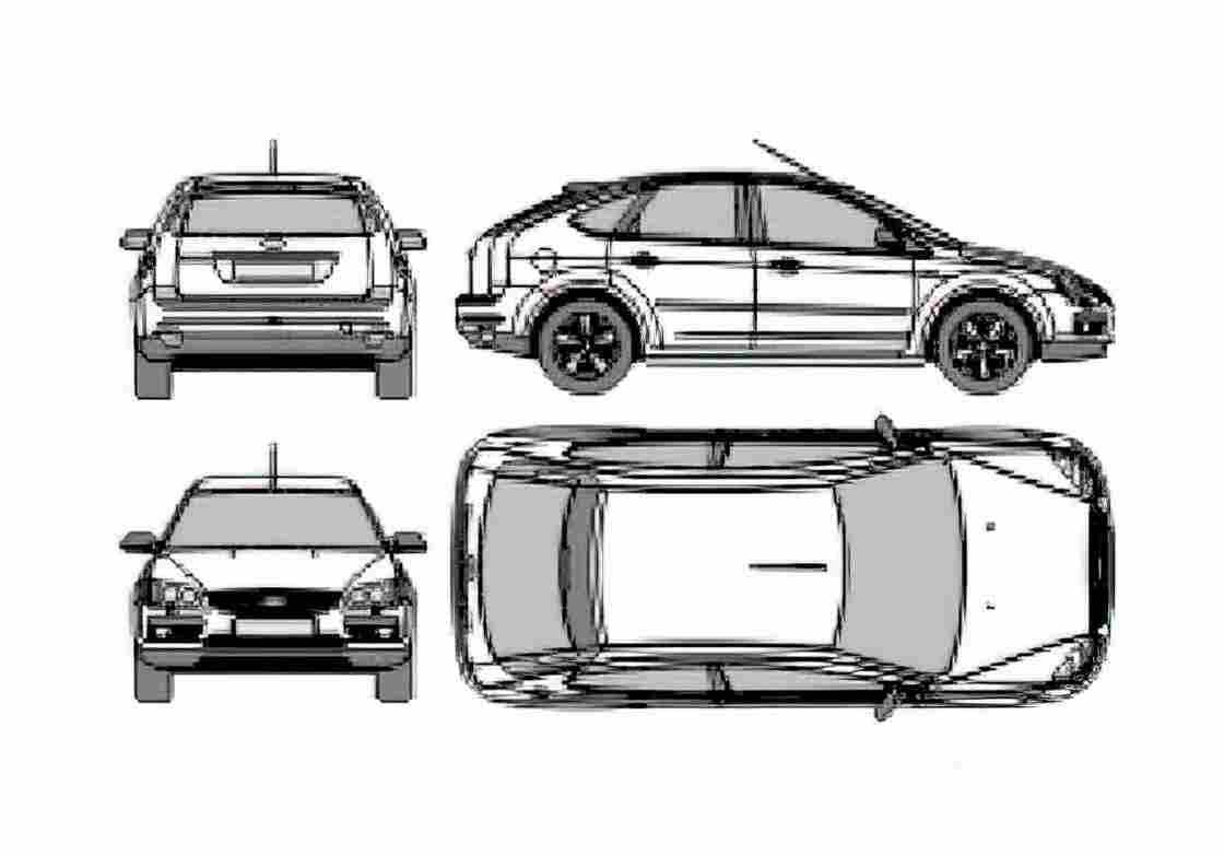 Blueprint Ford Focus II 5 door Hatchback 2006 A4 Photo Print
