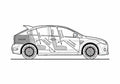 Blueprint Ford Focus RS Hatchback 2009 A4 Photo Print