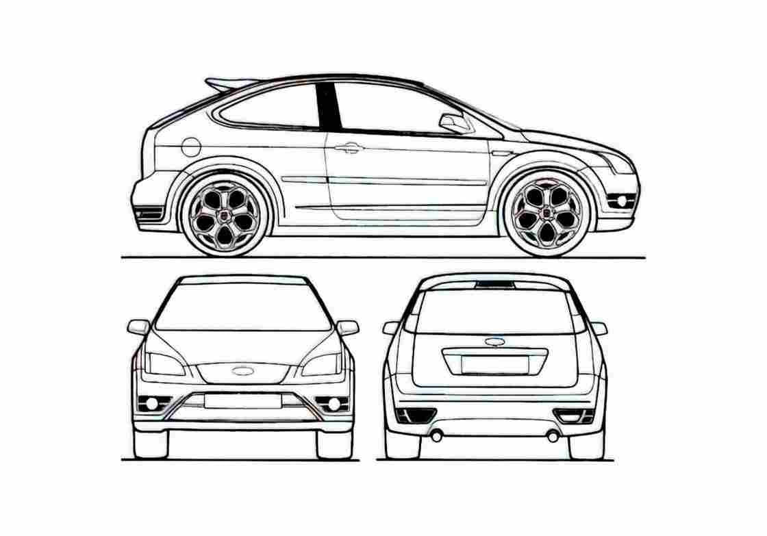 Blueprint Ford Focus ST 3 door Hatchback 2007 A4 Photo Print