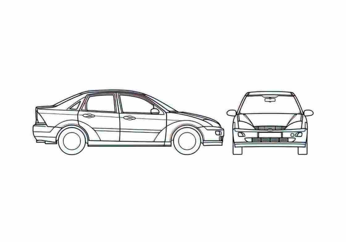Blueprint Ford Focus Sedan 2000 A4 Photo Print