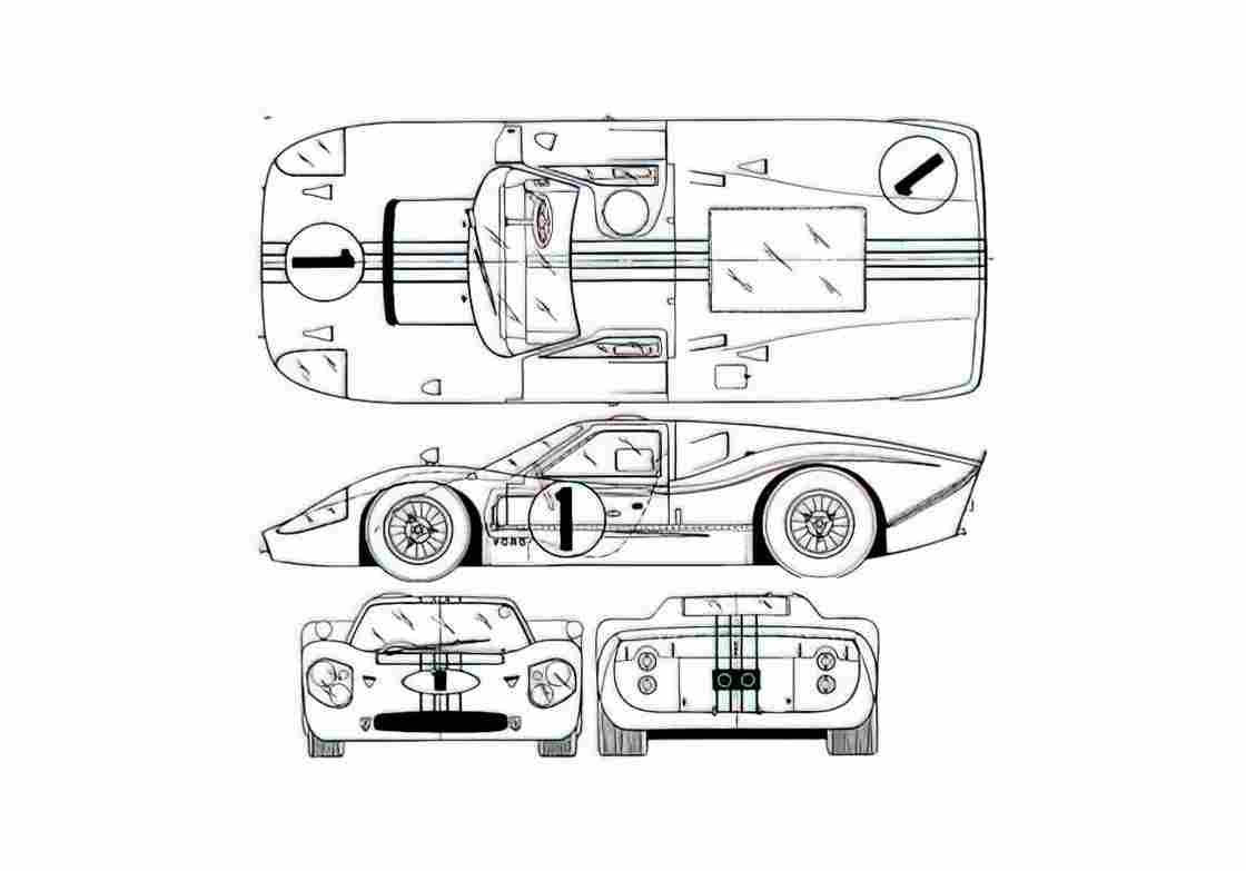 Blueprint Ford GT Mk IV Coupe 1967 A4 Photo Print