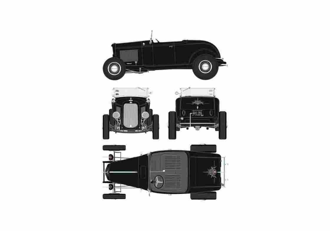 Blueprint Ford Highboy Hot Rod Cabriolet 1932 A4 Photo Print