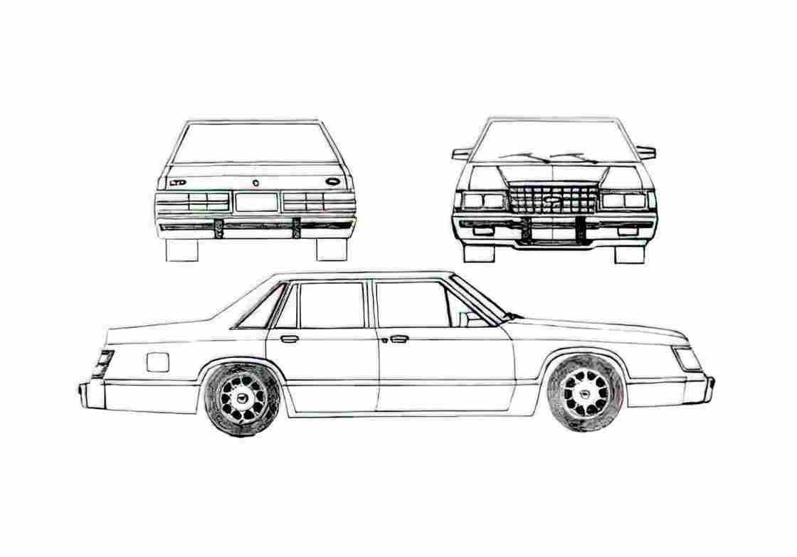 Blueprint Ford LTD II Sedan 1983 A4 Photo Print