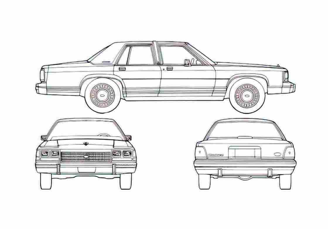 Blueprint Ford LTD Sedan 1985 A4 Photo Print