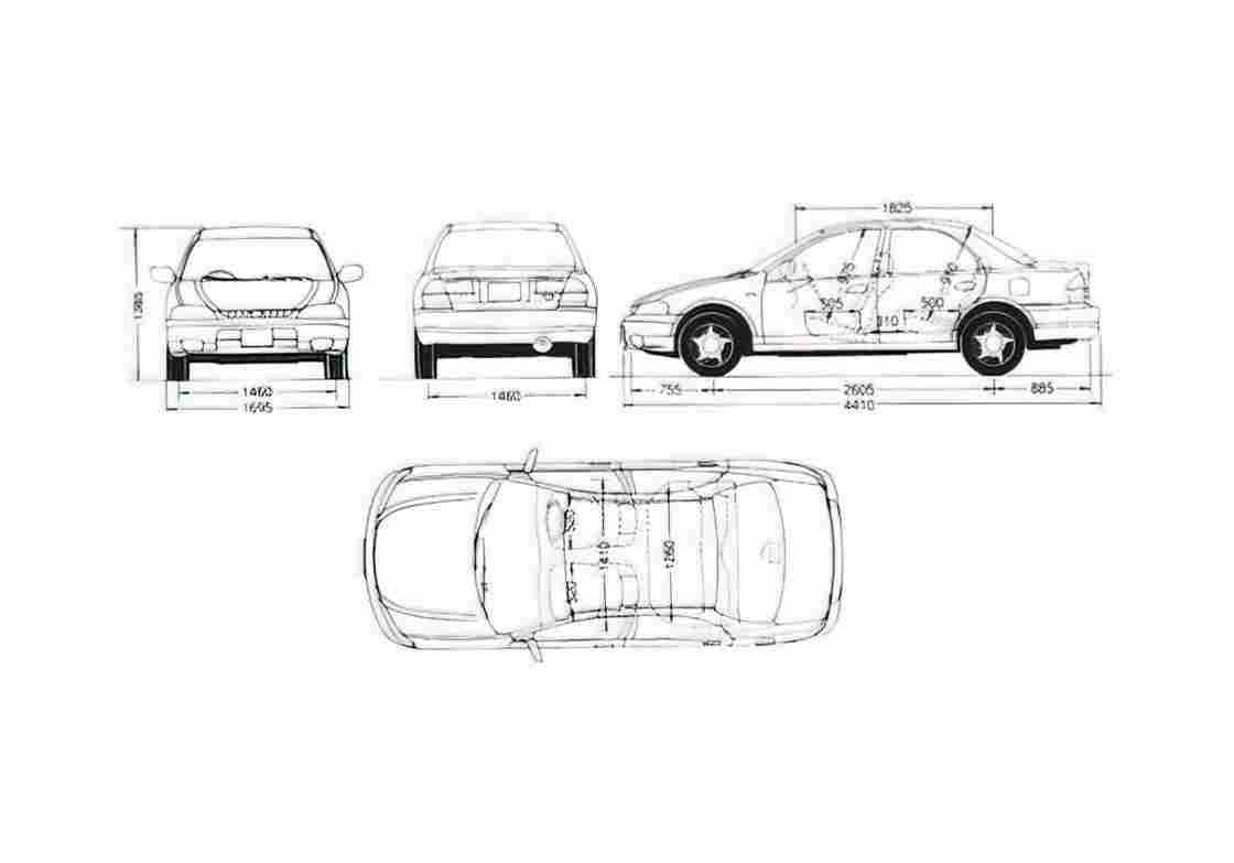 Blueprint Ford Laser Sedan 1999 A4 Photo Print