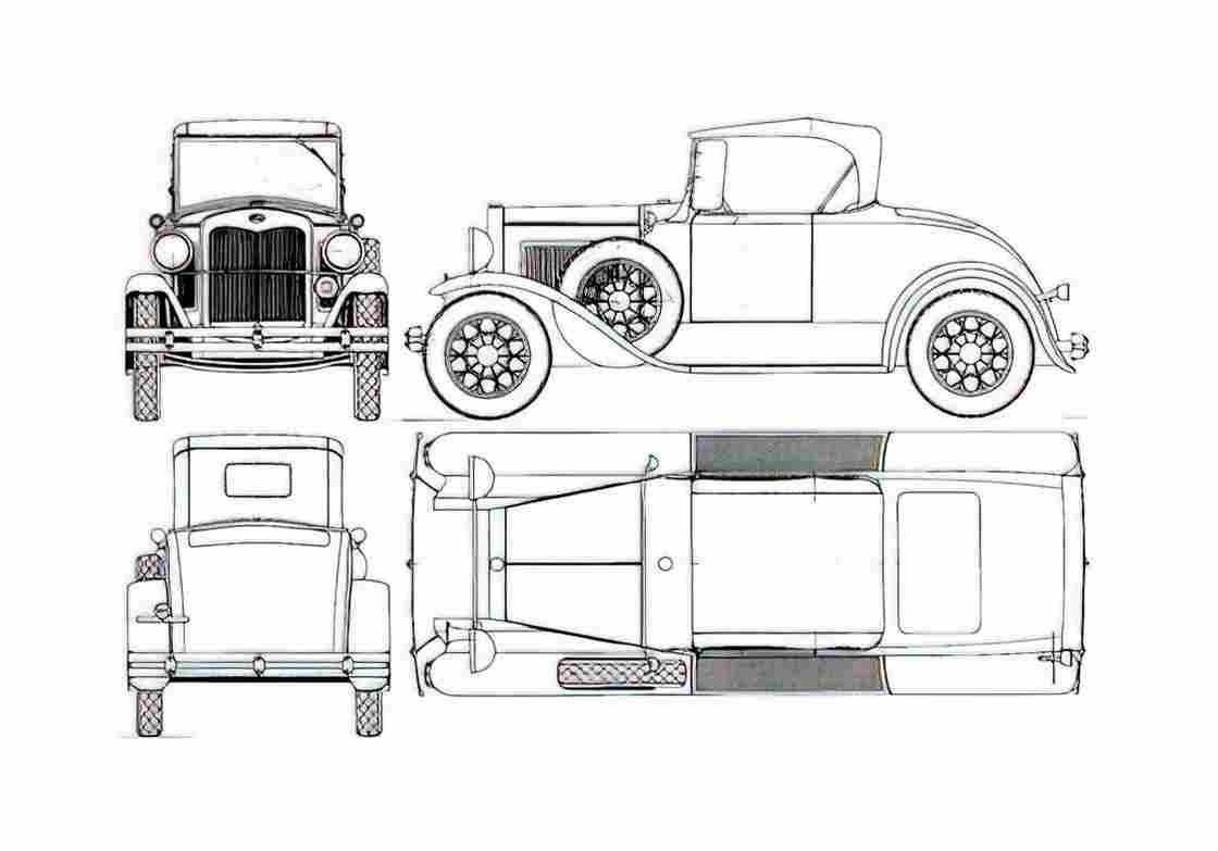 Blueprint Ford Model A Runabout Cabriolet 1927 A4 Photo Print