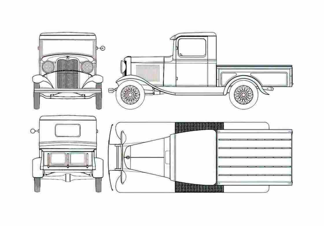 Blueprint Ford Model B Pick up 1932 A4 Photo Print