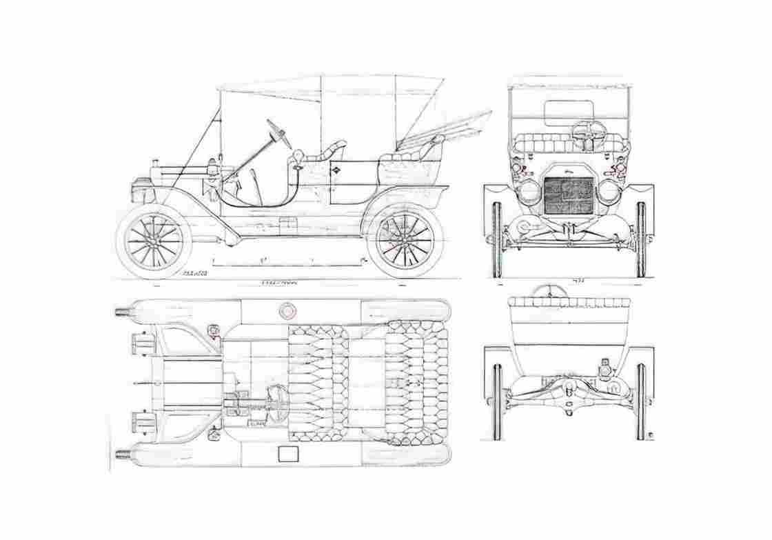 Blueprint Ford Model T Cabriolet 1908 A4 Photo Print