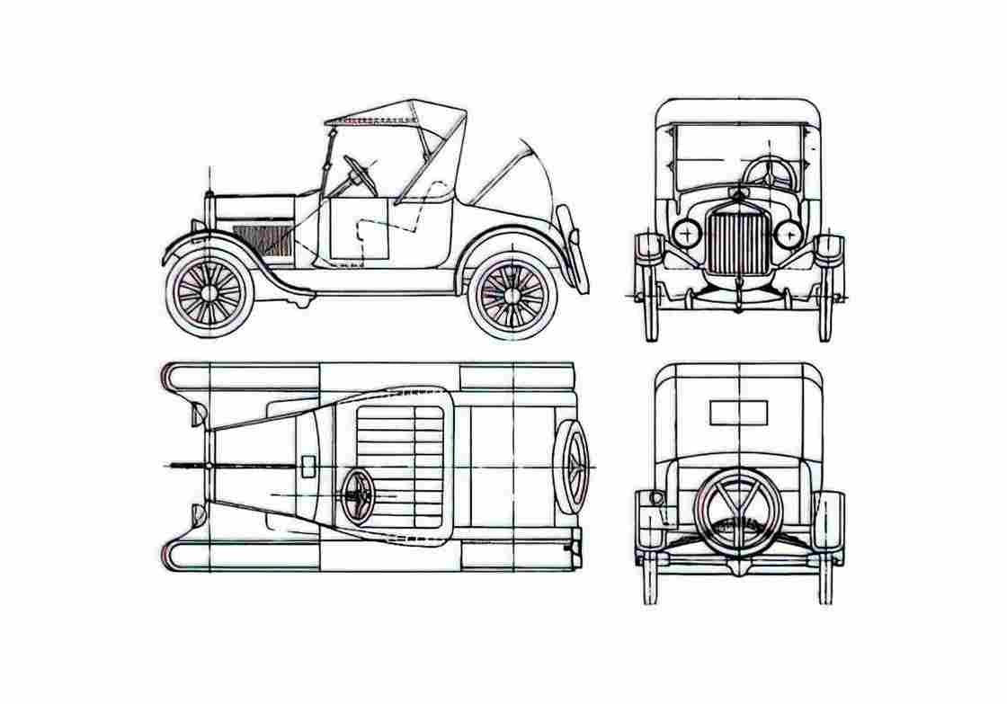 Blueprint Ford Model T Cabriolet 1923 A4 Photo Print
