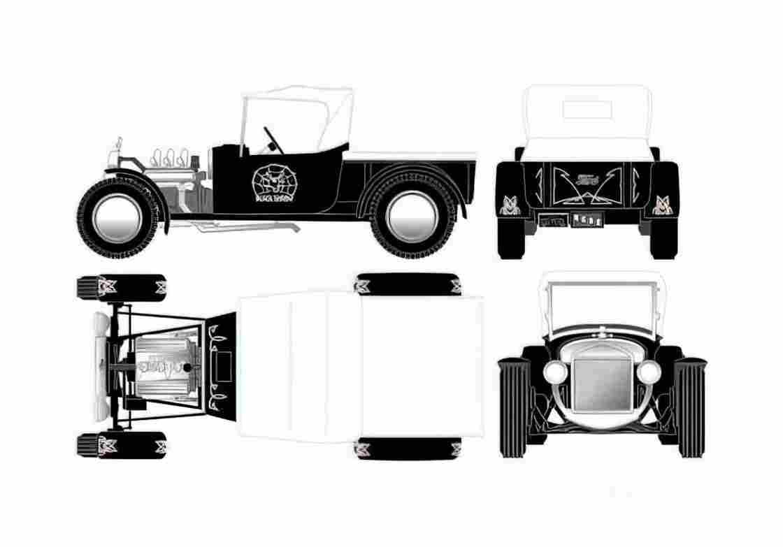 Blueprint Ford Model T Hot Rod Black Widow Pick up 1937 A4 Photo Print