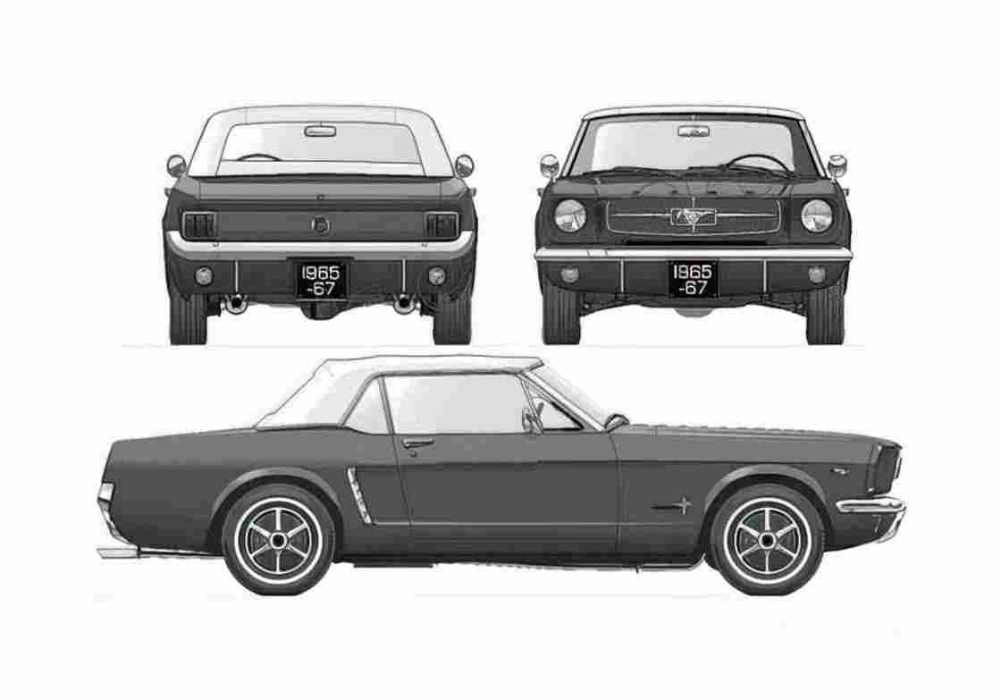 Blueprint Ford Mustang 289 Convertible Cabriolet 1965 A4 Photo Print