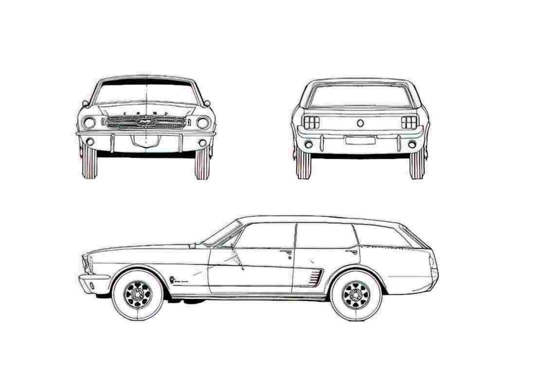 Blueprint Ford Mustang 4 Door Wagon Wagon 1965 A4 Photo Print