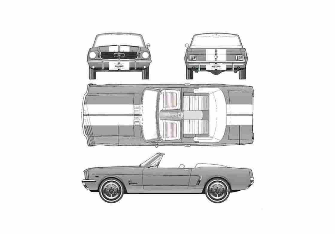 Blueprint Ford Mustang Convertible Cabriolet 1964 A4 Photo Print