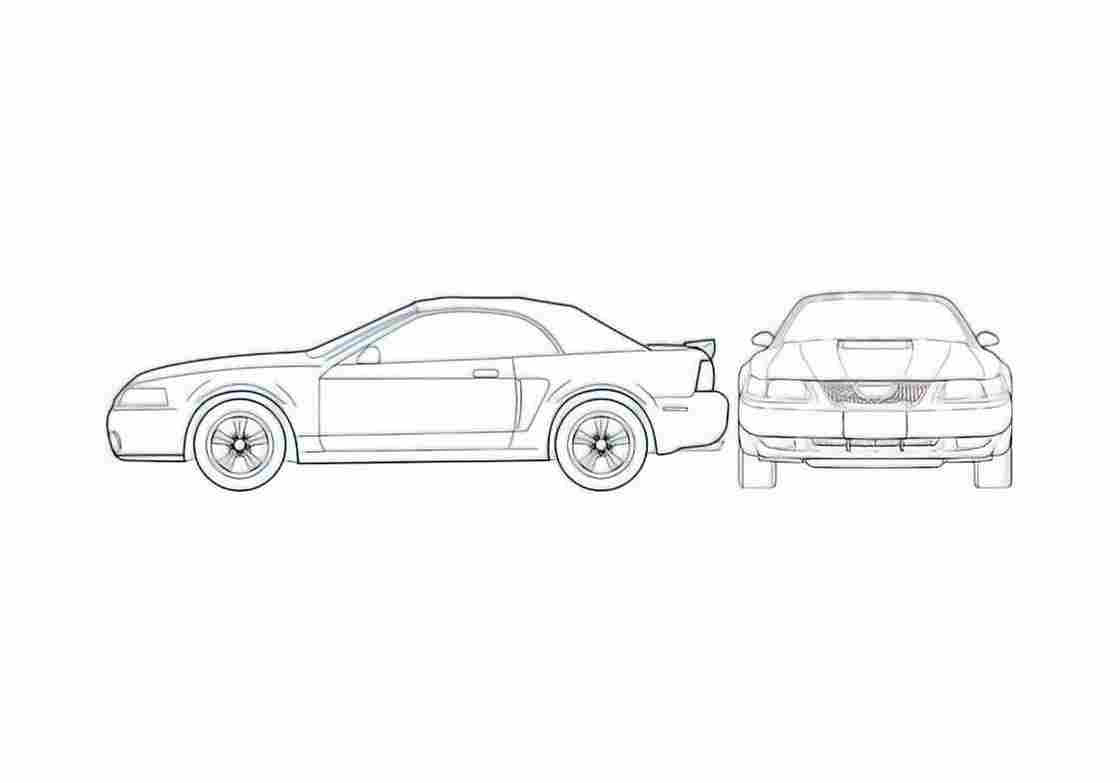 Blueprint Ford Mustang Convertible Cabriolet 2004 A4 Photo Print