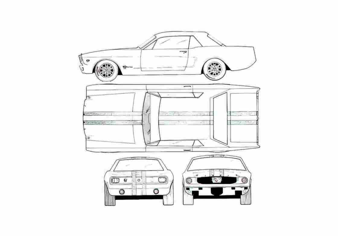Blueprint Ford Mustang Coupe 1967 A4 Photo Print