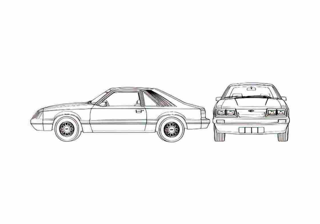 Blueprint Ford Mustang Coupe 1986 A4 Photo Print