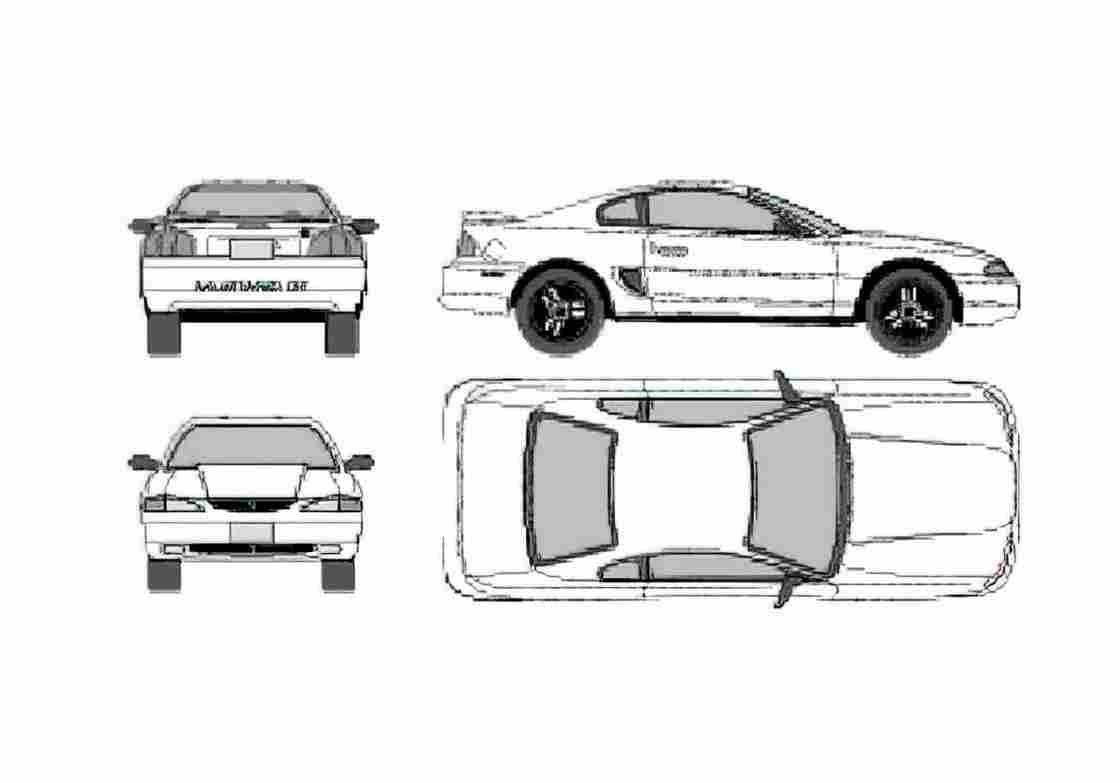Blueprint Ford Mustang Coupe 2000 A4 Photo Print