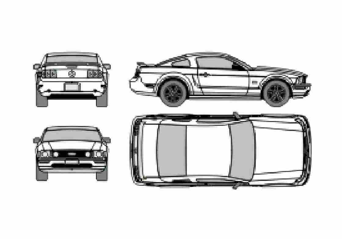 Blueprint Ford Mustang Coupe 2006 A4 Photo Print