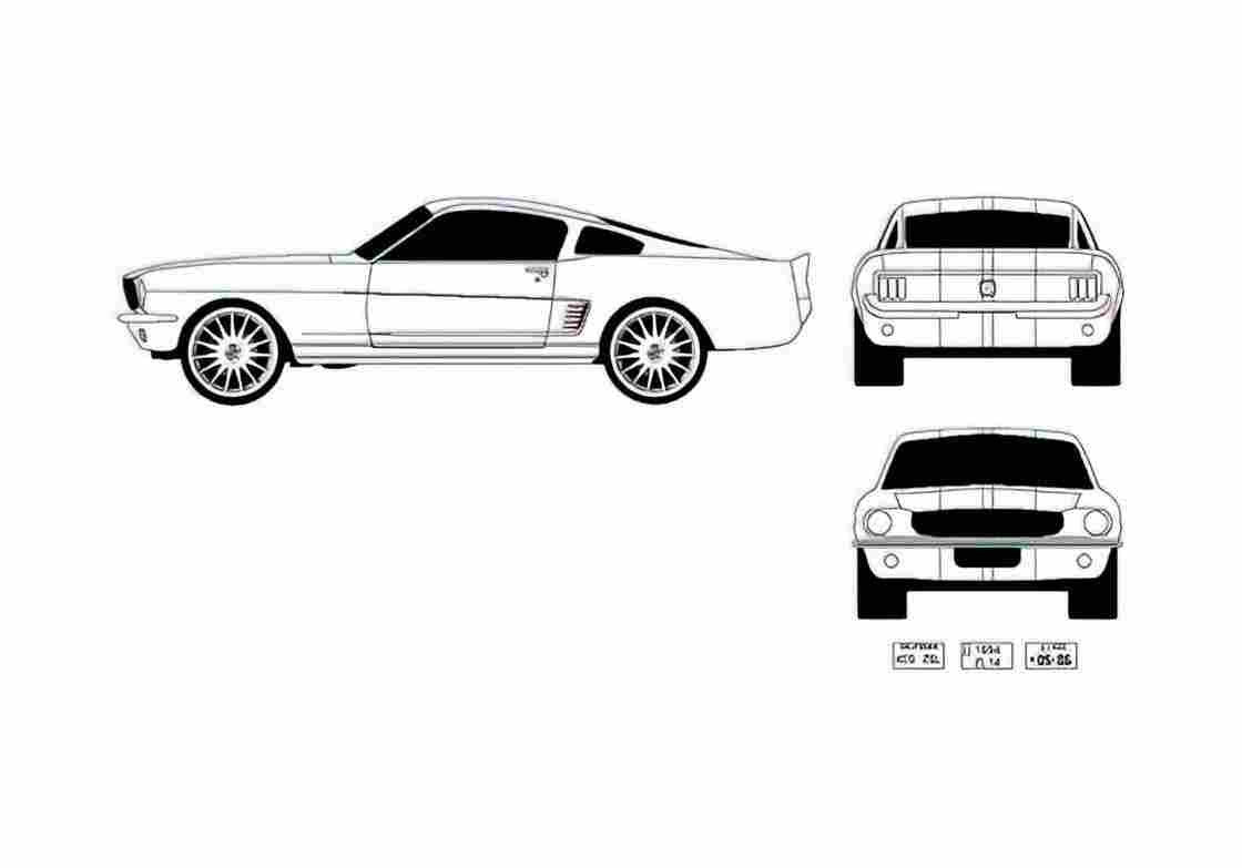 Blueprint Ford Mustang Fastback Coupe 1967 A4 Photo Print