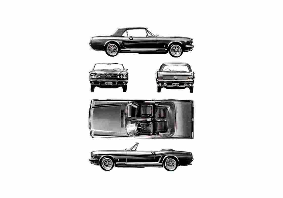 Blueprint Ford Mustang GT Convertible Cabriolet 1966 A4 Photo Print