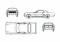 Blueprint Ford Mustang Hardtop Coupe 1965 A4 Photo Print
