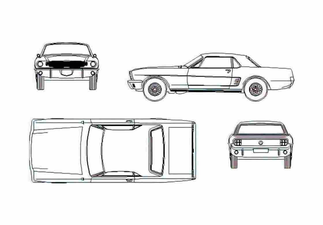 Blueprint Ford Mustang Hardtop Coupe 1965 A4 Photo Print