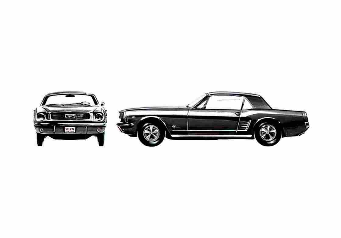 Blueprint Ford Mustang Hardtop Coupe 1966 A4 Photo Print