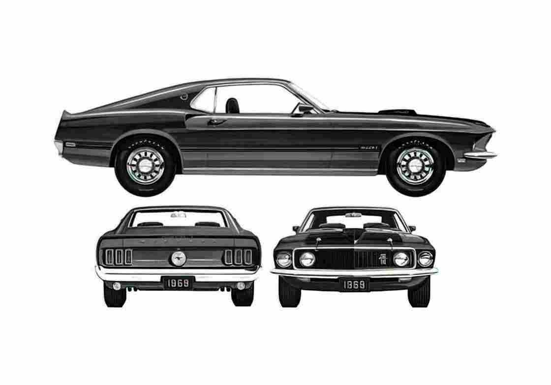 Blueprint Ford Mustang Mach I 428 Coupe 1969 A4 Photo Print