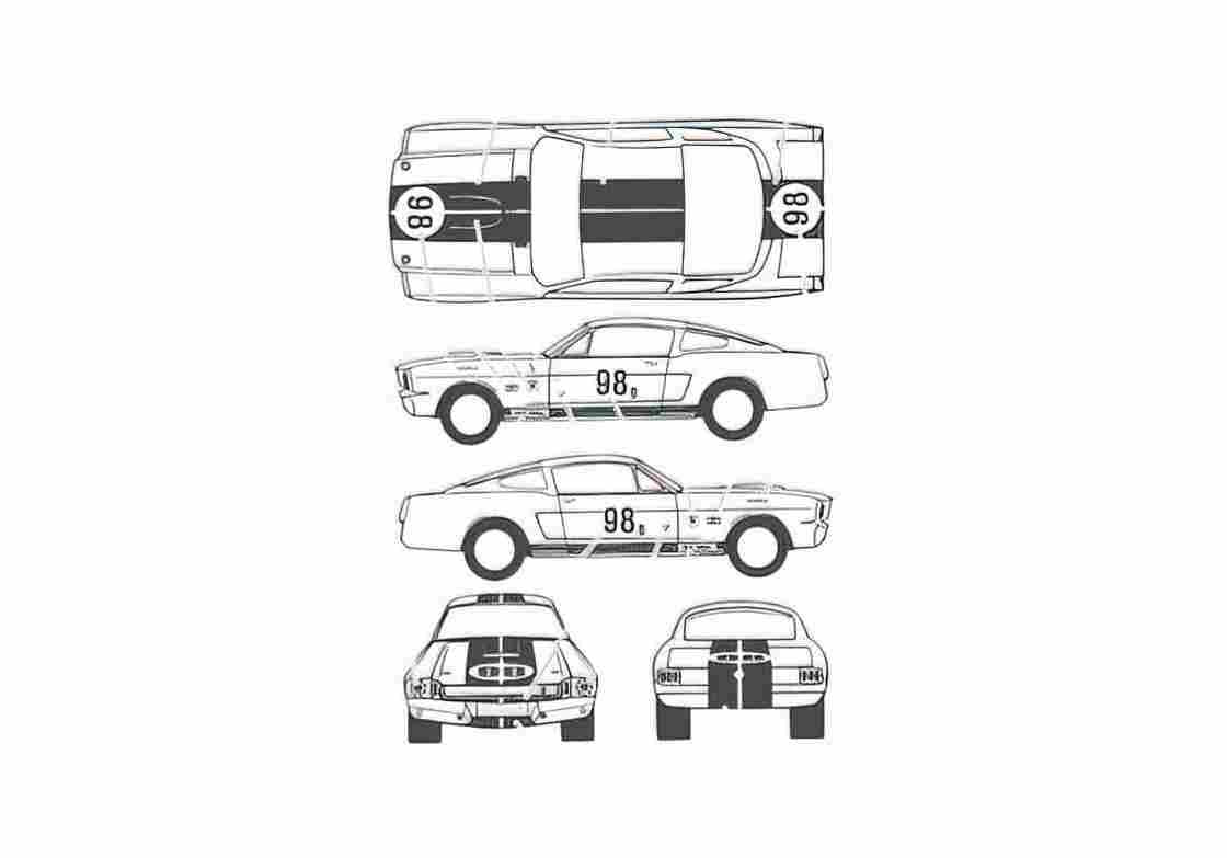 Blueprint Ford Mustang Shelby GT350 Coupe 1965 A4 Photo Print