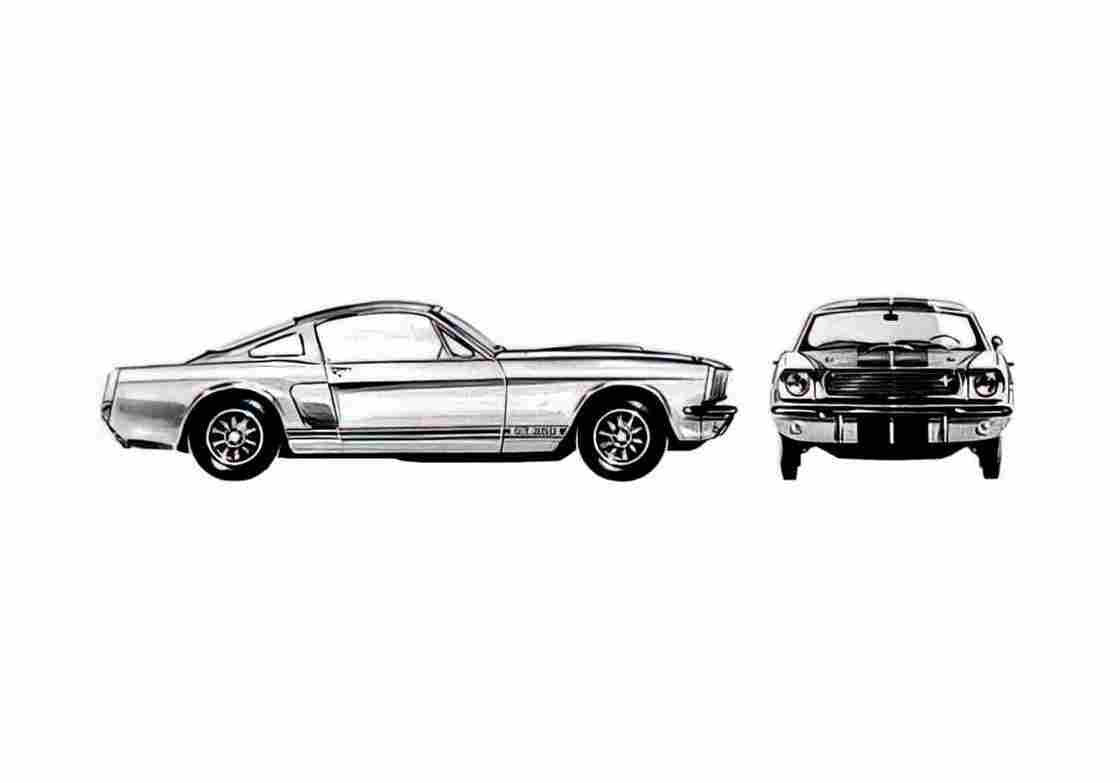 Blueprint Ford Mustang Shelby GT350 Coupe 1966 A4 Photo Print