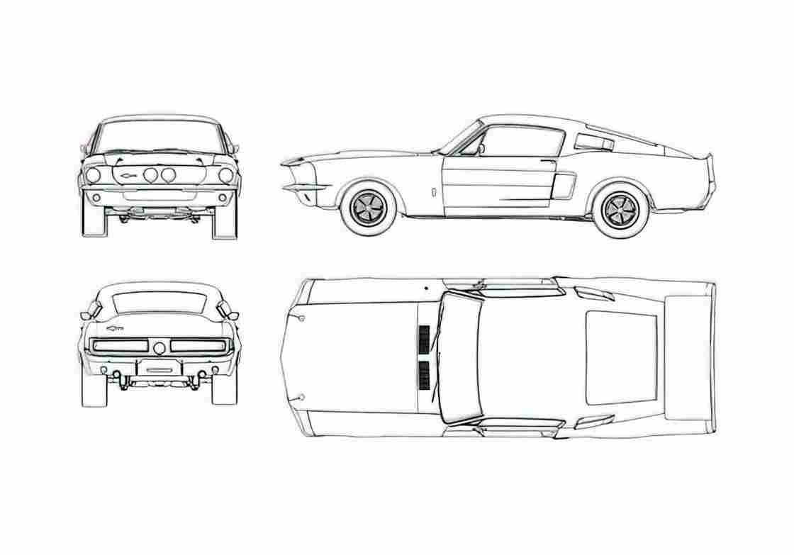 Blueprint Ford Mustang Shelby GT500 Coupe 1967 A4 Photo Print