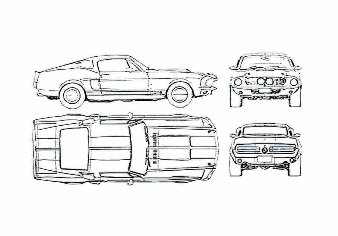 Blueprint Ford Mustang Shelby GT500 Coupe 1968 A4 Photo Print