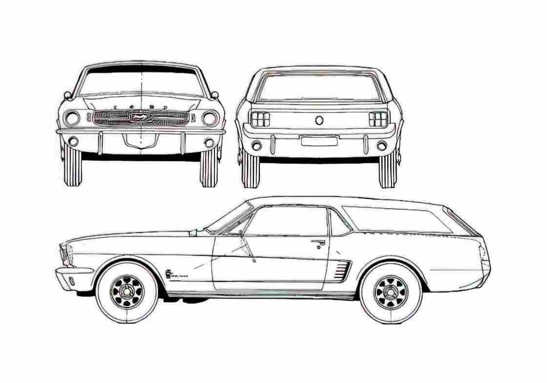 Blueprint Ford Mustang Wagon 1965 A4 Photo Print