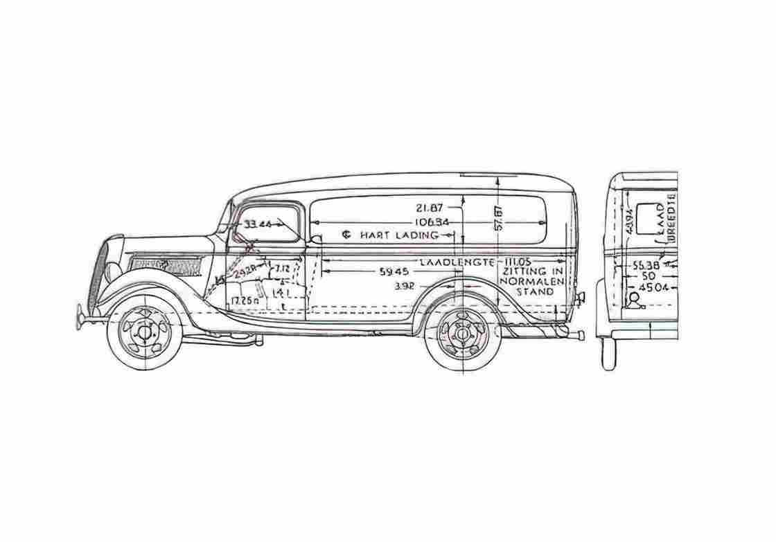 Blueprint Ford Panel Van 1937 A4 Photo Print