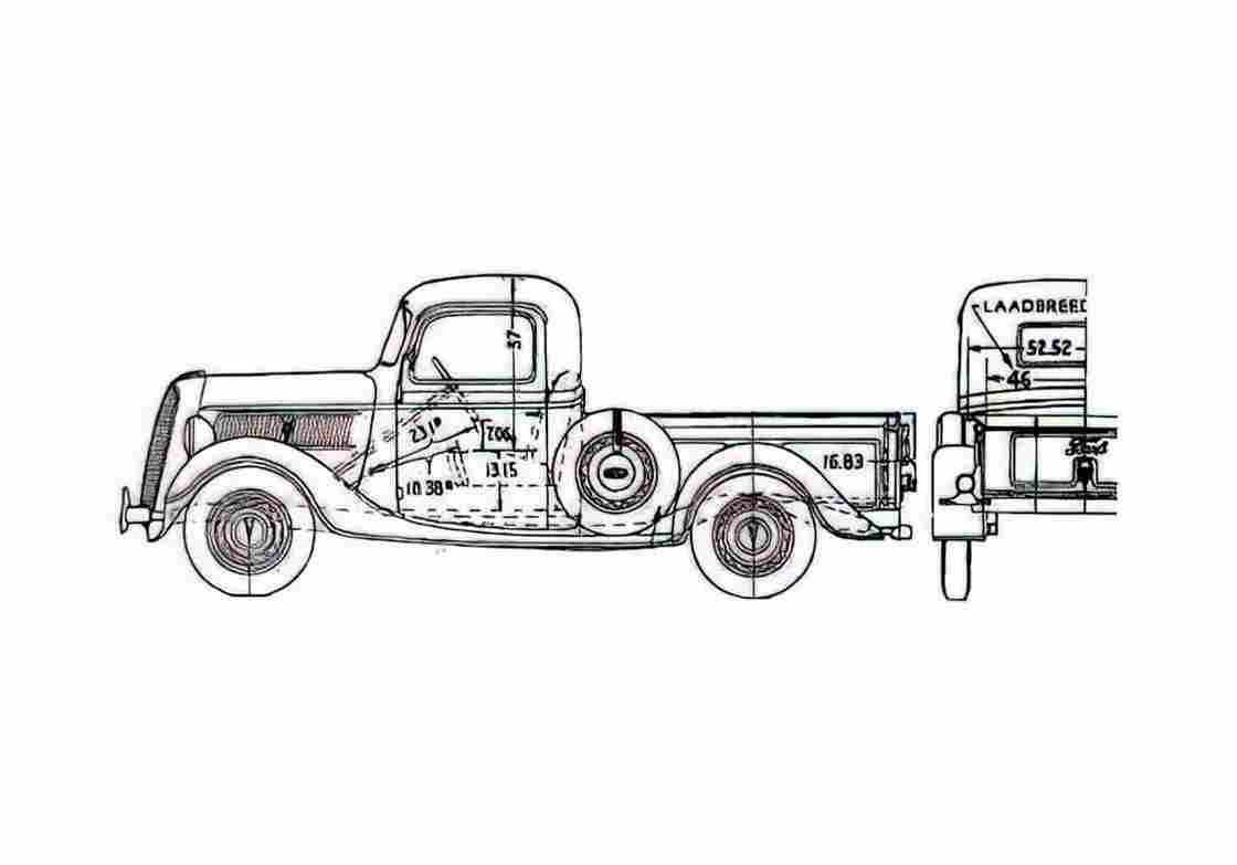 Blueprint Ford Pick up 1937 A4 Photo Print