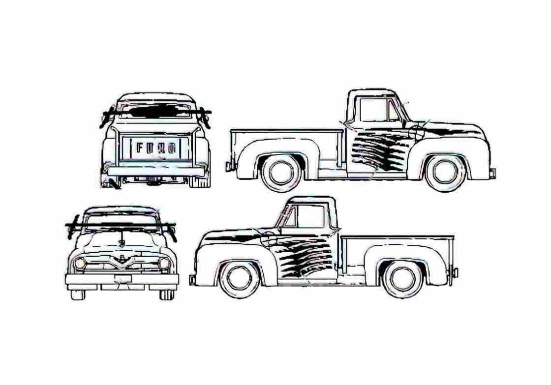 Blueprint Ford Pick up 1955 A4 Photo Print