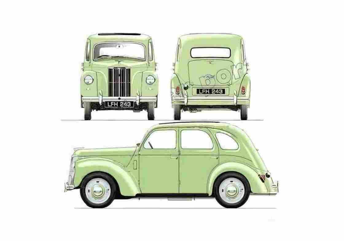 Blueprint Ford Prefect E493A Sedan 1953 A4 Photo Print