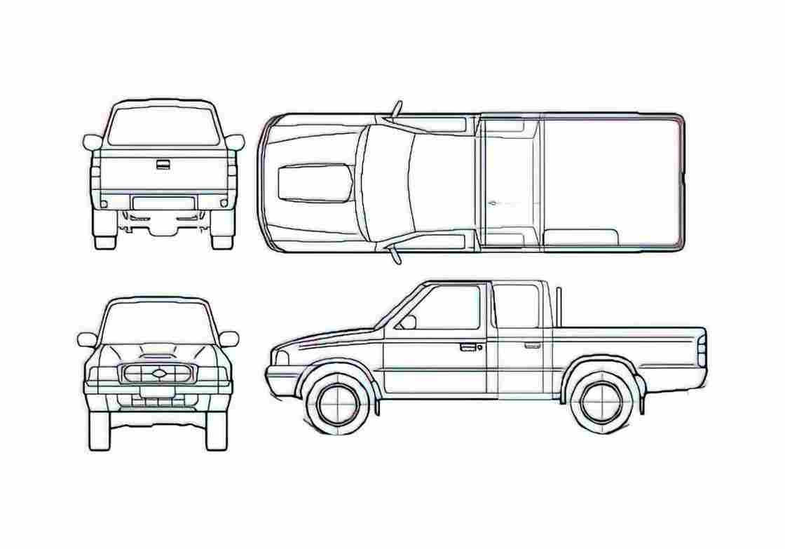Blueprint Ford Ranger Pick up 2001 A4 Photo Print