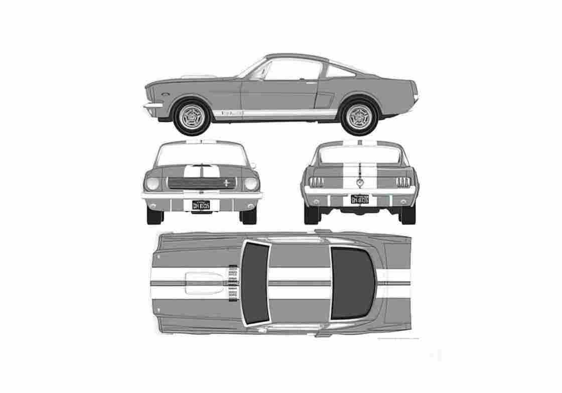 Blueprint Ford Shelby Mustang GT350H Coupe 1966 A4 Photo Print