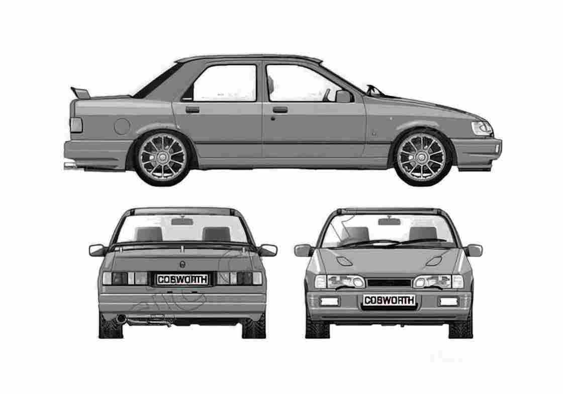 Blueprint Ford Sierra Sapphire Cosworth 4x4 Sedan 1992 A4 Photo Print