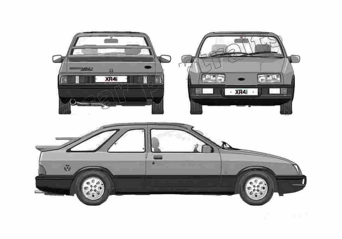 Blueprint Ford Sierra XR4i Hatchback 1983 A4 Photo Print
