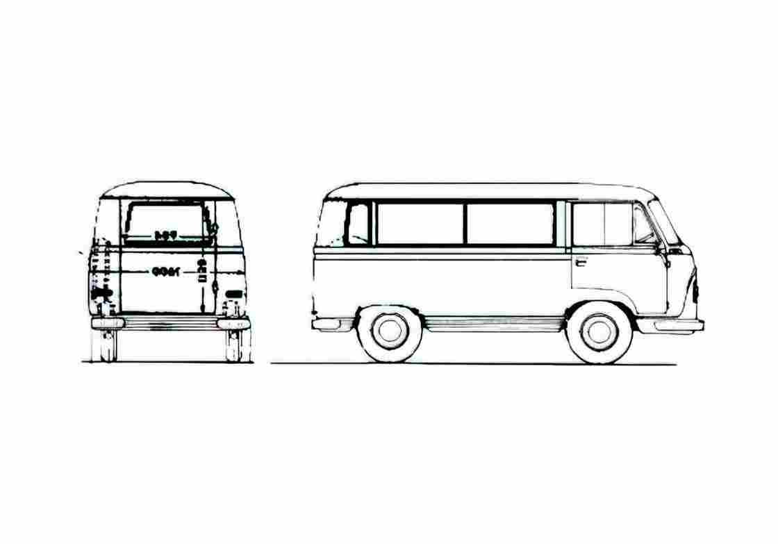 Blueprint Ford Taunus Transit FK 1000 Kleinbus Spezial Bus 1962 A4 Photo Print