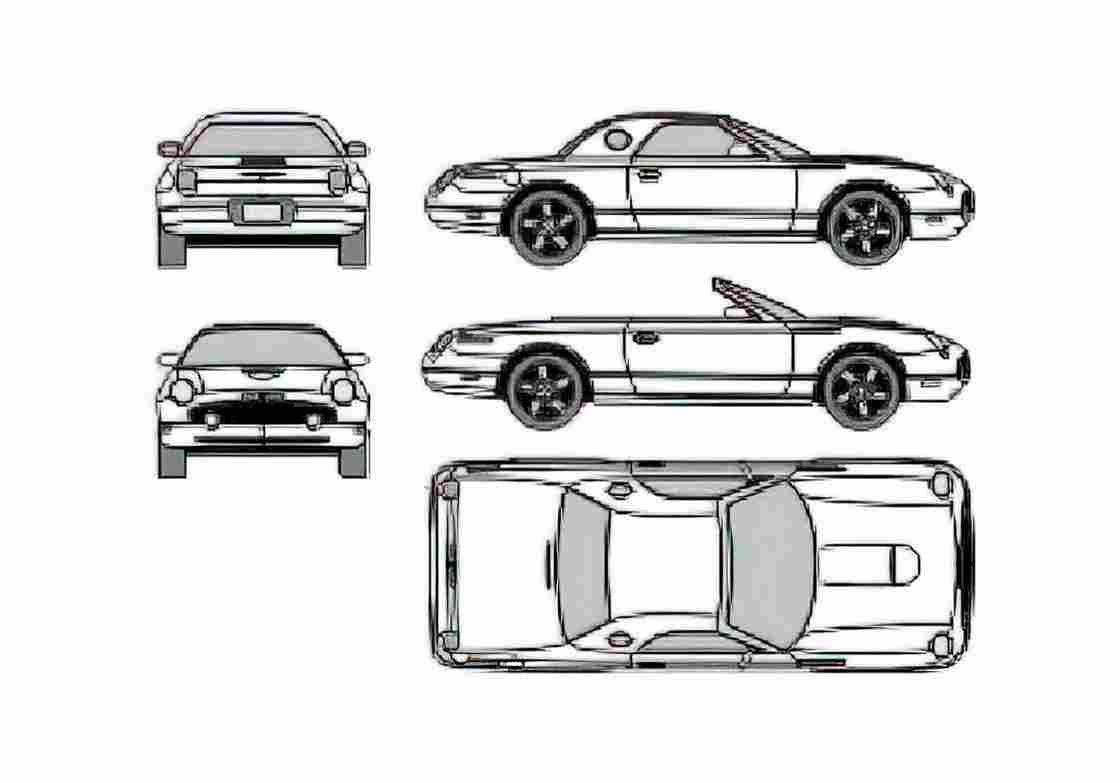 Blueprint Ford Thunderbird Cabriolet 2002 A4 Photo Print